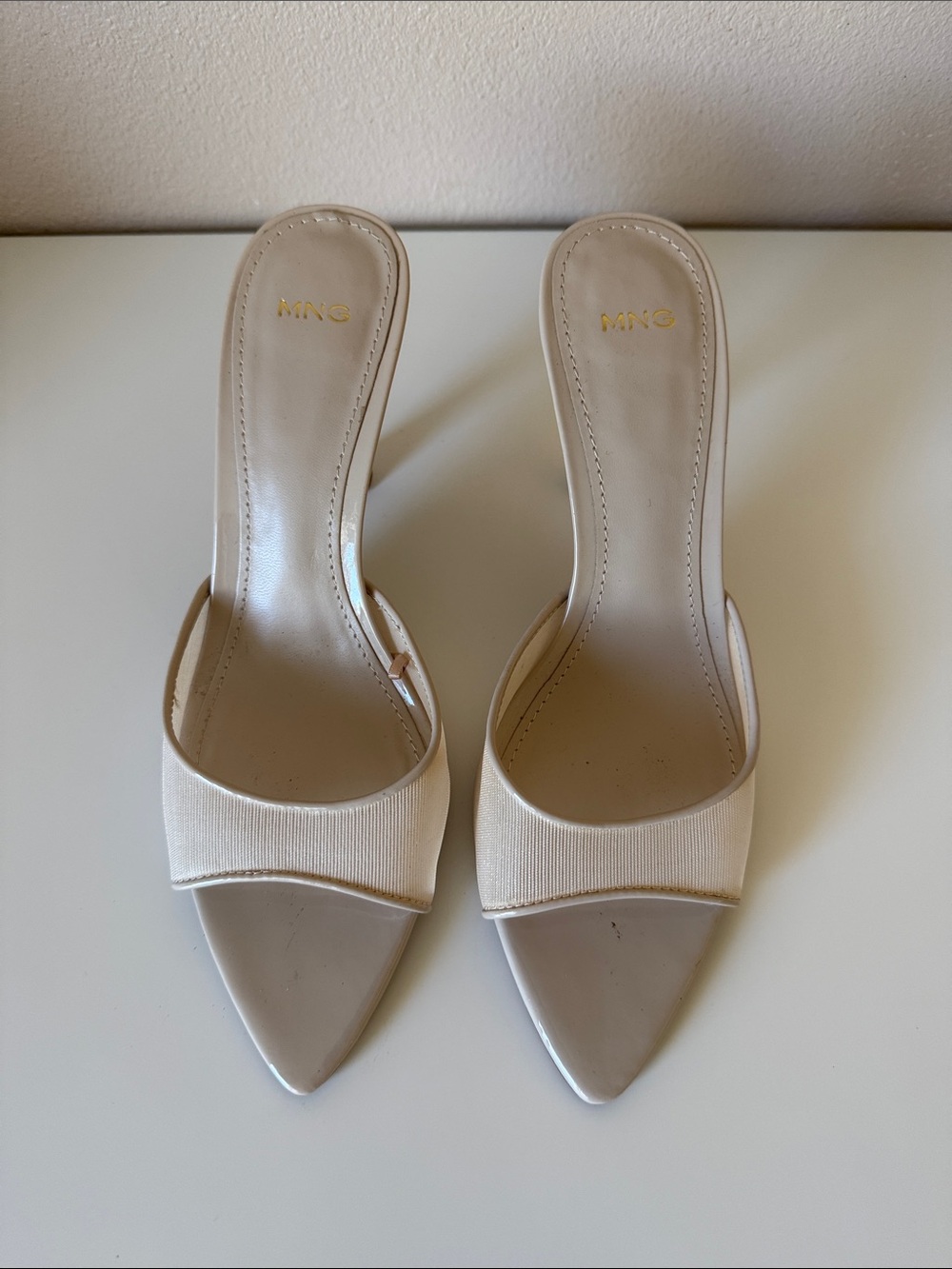 Mango Beige Pointed Toe Mule Heels